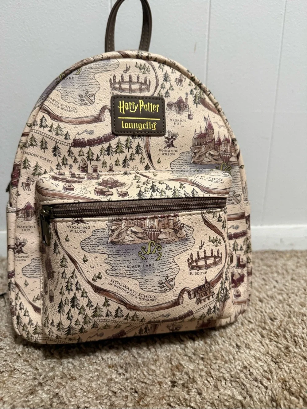 Loungefly Harry Potter Map Print Mini Backpack - Cream with Brown Trim